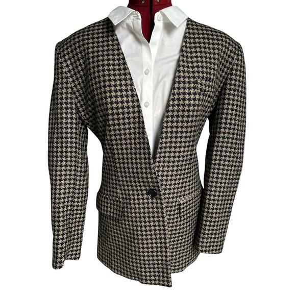 Vintage Ann Klain USA 8 Houndstooth V Collar Wool Silk Cashmere Blazer Jacket‎ - Picture 1 of 8